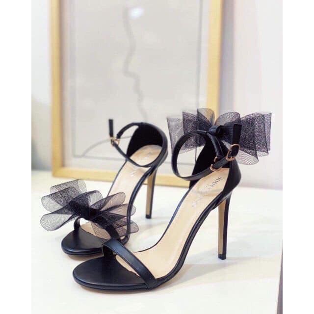 Giày cao gót /sandal quai mảnh gót đinh thắt nơ cực xinh freeship