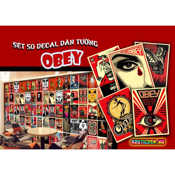 [ Mua 5 Tặng 1 ]Decal Dán Tường Obey | Tranh Dán Tường Cao Cấp Trang Trí Phòng , Quán , Nhà Hàng