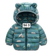 Áo khoác họa tiết trẻ em, áo phao tai gấu, siêu nhẹ, siêu mềm, dày ấm cho bé 8-20kg
