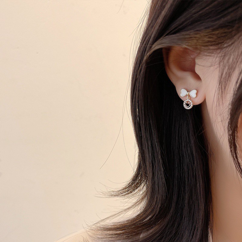 Bông Tai Hình Nơ Đính Đá Lấp Lánh Dễ Thương Phong Cách Hàn Quốc Cho Nữ