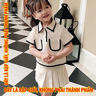 Rập giấy 30036 - áo viền + chân váy xếp ly