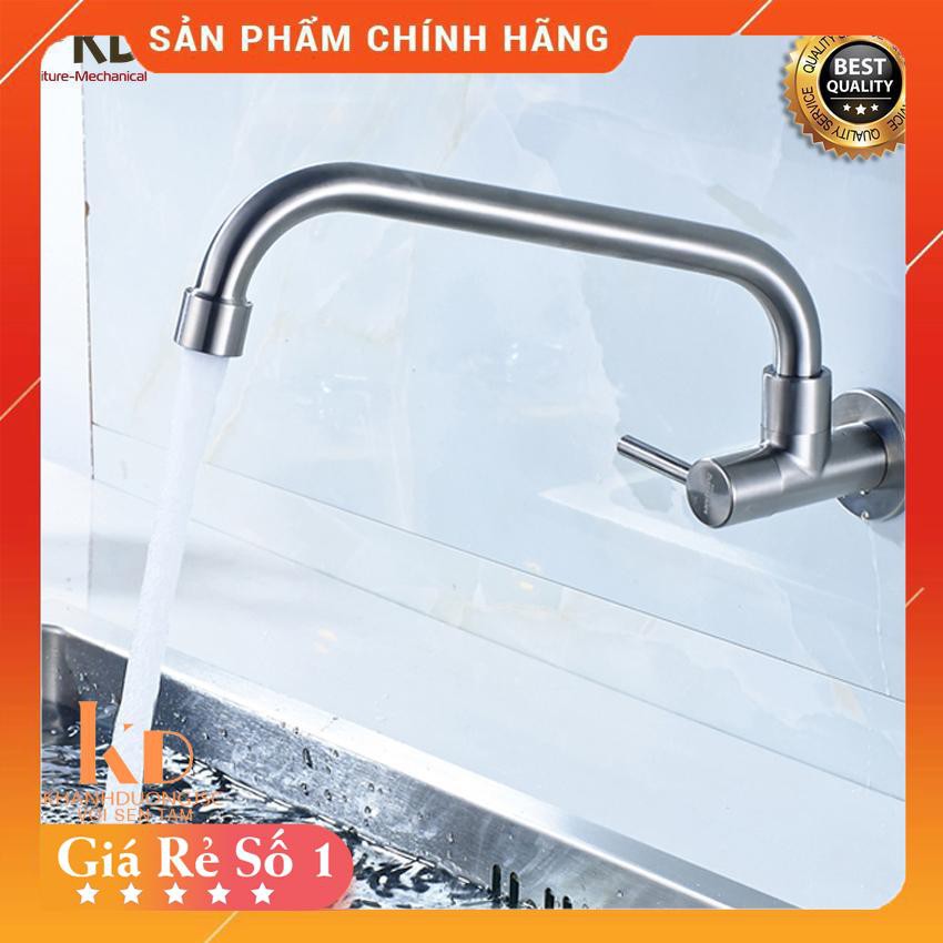 Vòi rửa bát gắn tường xả lạnh FUSHI chất liệu inox304 Dáng thẳng xoay 360 độ