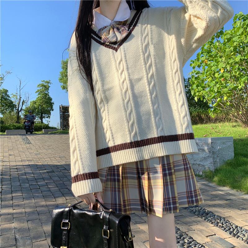 Áo len tay dài cổ chữ V dáng rộng hợp thời trang cho nữ