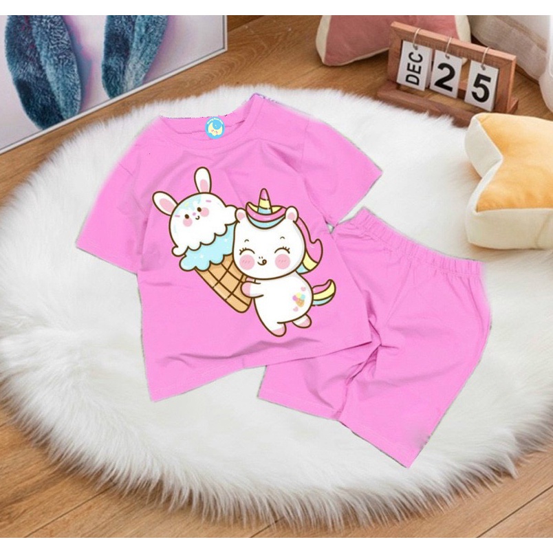 Bộ đồ bé gái kiểu dáng lửng-mẫu in hình kì lân trà sữa baby từ 7kg đến 25kg-HOÀNG NAM KIDS