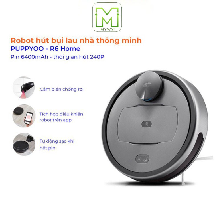 [Mã ELHA10 giảm 6% đơn 5TR] Robot hút bụi PUPPYOO R6 Home, lực máy hút bụi mạnh 2000Pa diện tích làm sạch 300m2_Vimart