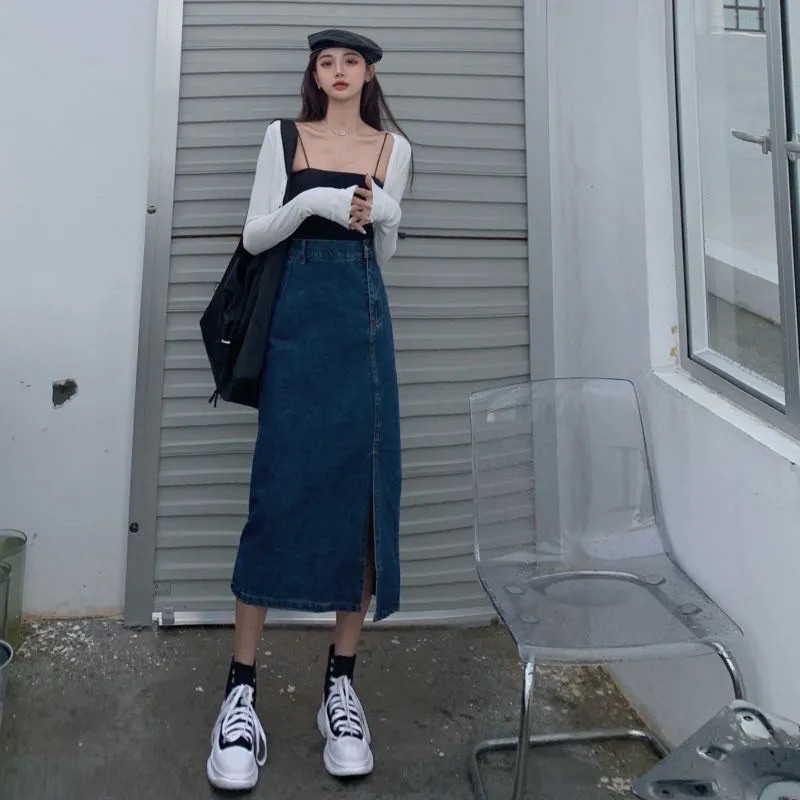 Chân váy jeans dài xẻ tà | BigBuy360 - bigbuy360.vn