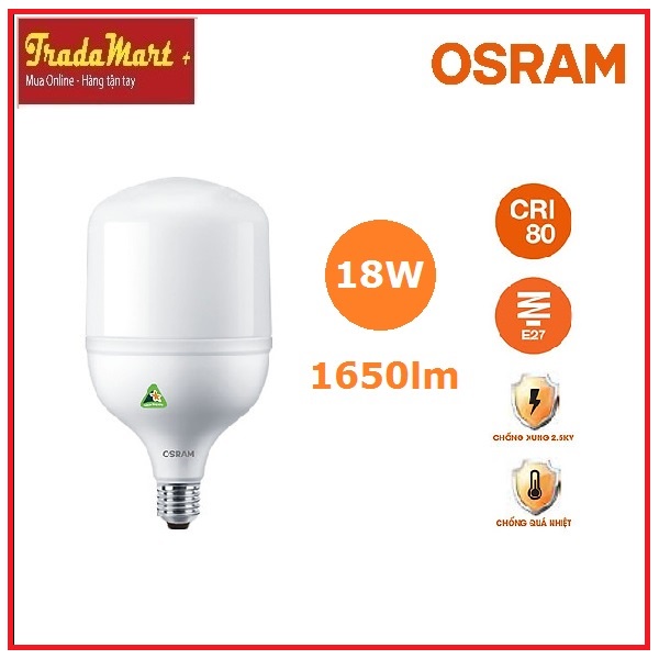 [Chính hãng Osram] - Bóng đèn Led trụ công suất cao OSRAM 18W 1650lm E27 ánh sáng trắng [6500K]