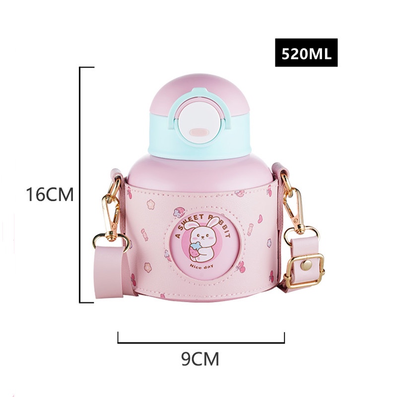 Bình Nước Giữ Nhiệt Bằng Thép Không Gỉ 316 520ml In Họa Tiết Hoạt Hình Dễ Thương Kèm Ống Hút Tiện