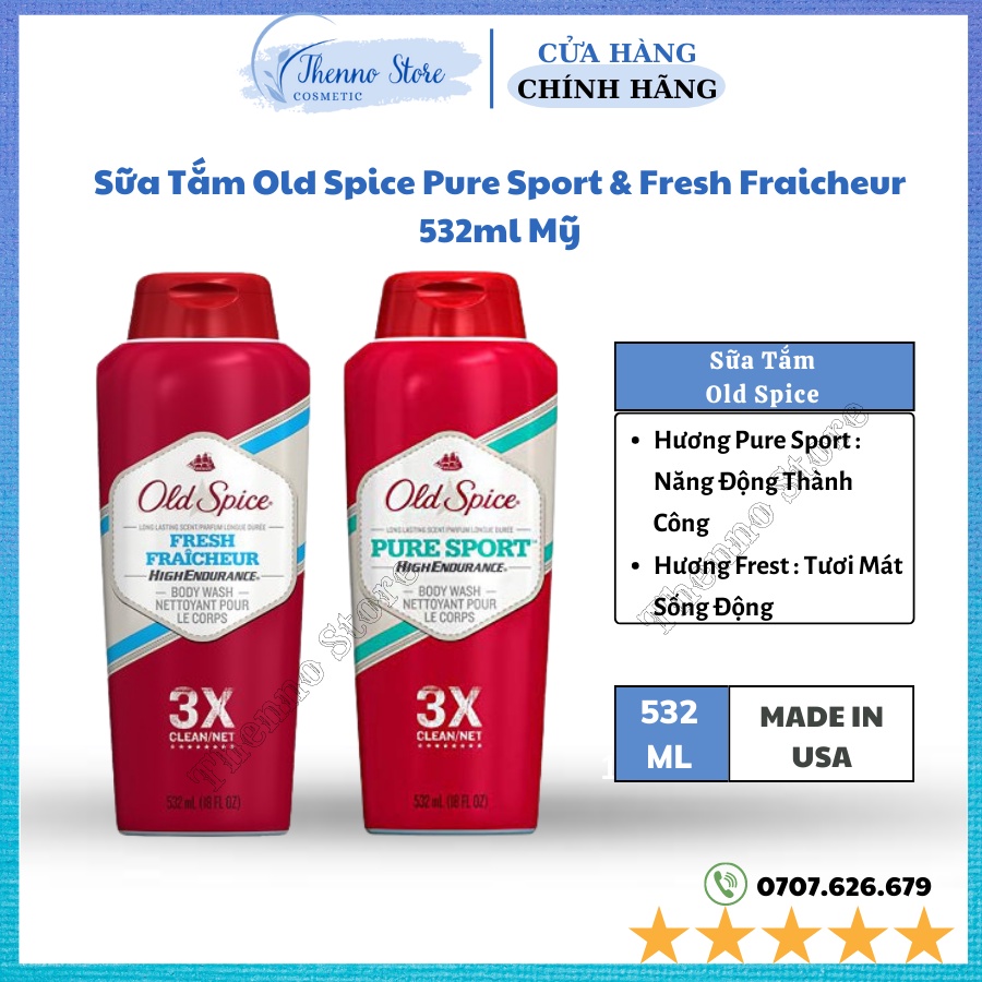 Sữa Tắm Old Spice Pure Sport &amp; Fresh Fraicheur 532ml Mỹ