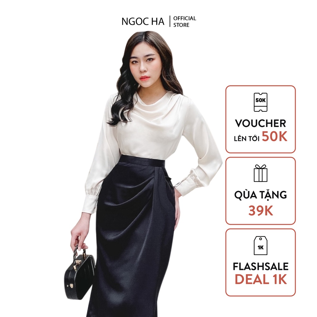Áo Sơ Mi Nữ Dài Tay, Chất Liệu Lụa Cao Cấp, Kiểu Dáng Thời Thượng NGỌC HÀ L-A009