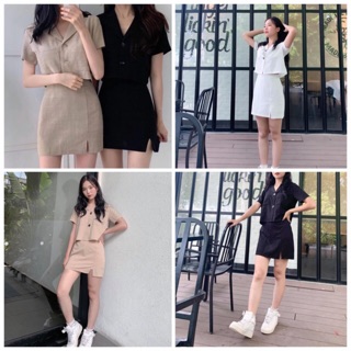 [Ảnh thật/Video] Set áo croptop kèm chân váy - set trang phục nữ - set sơ mi cổ V