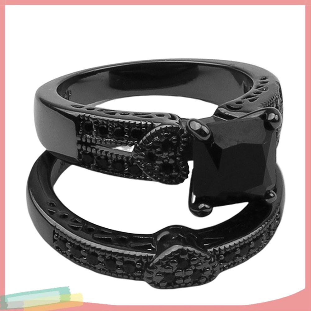 Bộ 2 Nhẫn Đính Đá Zircon Màu Đen Sang Trọng Cho Nam Và Nữ