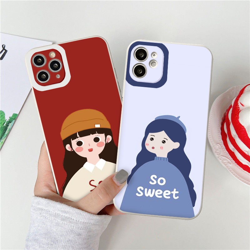 Ốp lưng iphone Cô gái so sweet cạnh vuông  cho iphone 11 7plus 8plus x xsmax 11pro max 12pro 12promax13promax tr1084