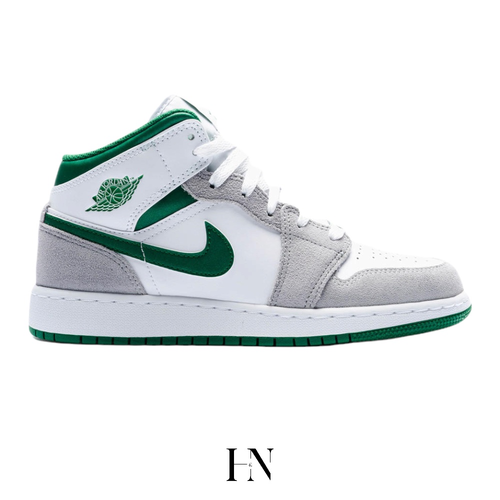 GIÀY NIKE AIR JORDAN 1 MID SE GS GREY PINE GREEN
