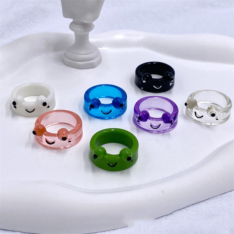 Nhẫn Resin Trong Suốt In Hoạt Hình Bạch Tuộc / Gà / Ếch Kiểu Retro Hàn Quốc Dễ Thương