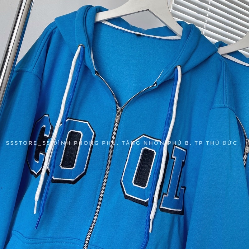 Áo Khoác nỉ bông COOI màu xanh form rộng unisex nam nữ