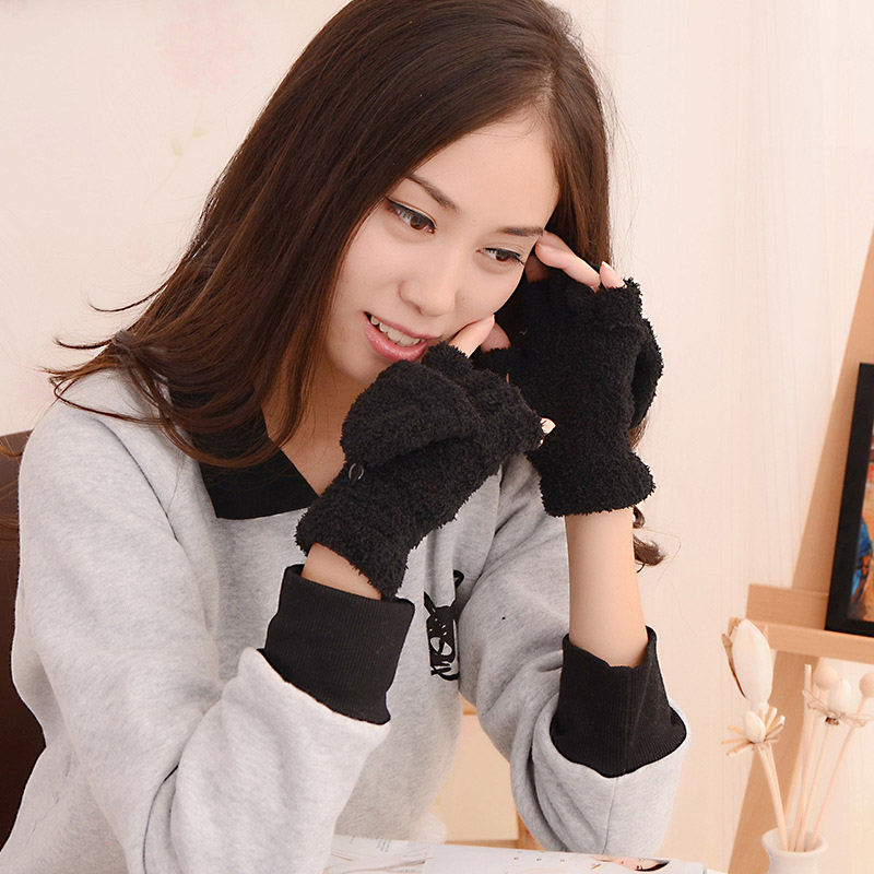 Găng Tay Lông Dày Hở Ngón Dễ Thương Cho Nữ