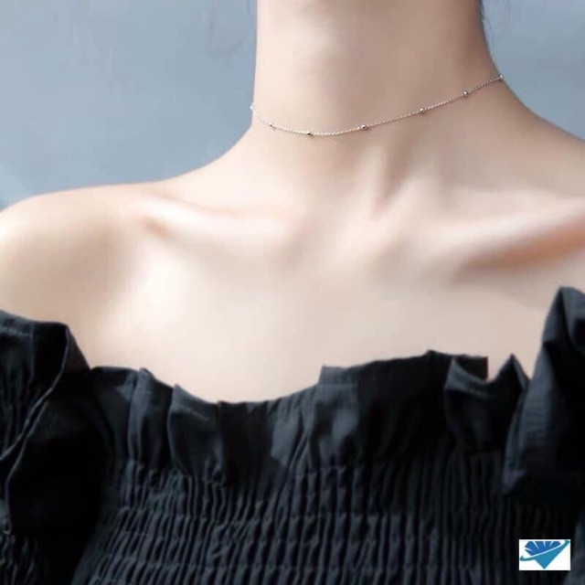 Dây chuyền choker họng bi cá tính chuẩn bạc ta - ảnh shop tự chụp