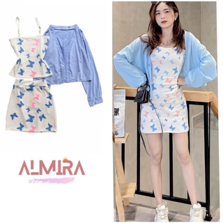 Sét 3 Món Bướm Áo 2 Dây + Chân Váy + Áo Khoác Cardigan Họa Tiết Nơ Xinh Ảnh Thật và Video 100% Shop Tự Chụp
