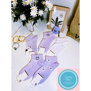 Tất nữ cổ ngắn set 5 đôi họa tiết dễ thương tím mộng mơ, cute Hàn Quốc