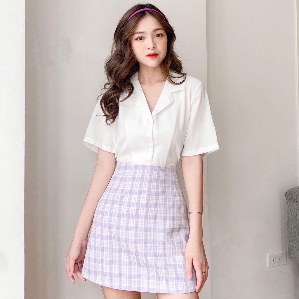 Áo sơ mi nữ ngắn tay cổ vest form rộng vintage ulzzang AC220 | BigBuy360 - bigbuy360.vn