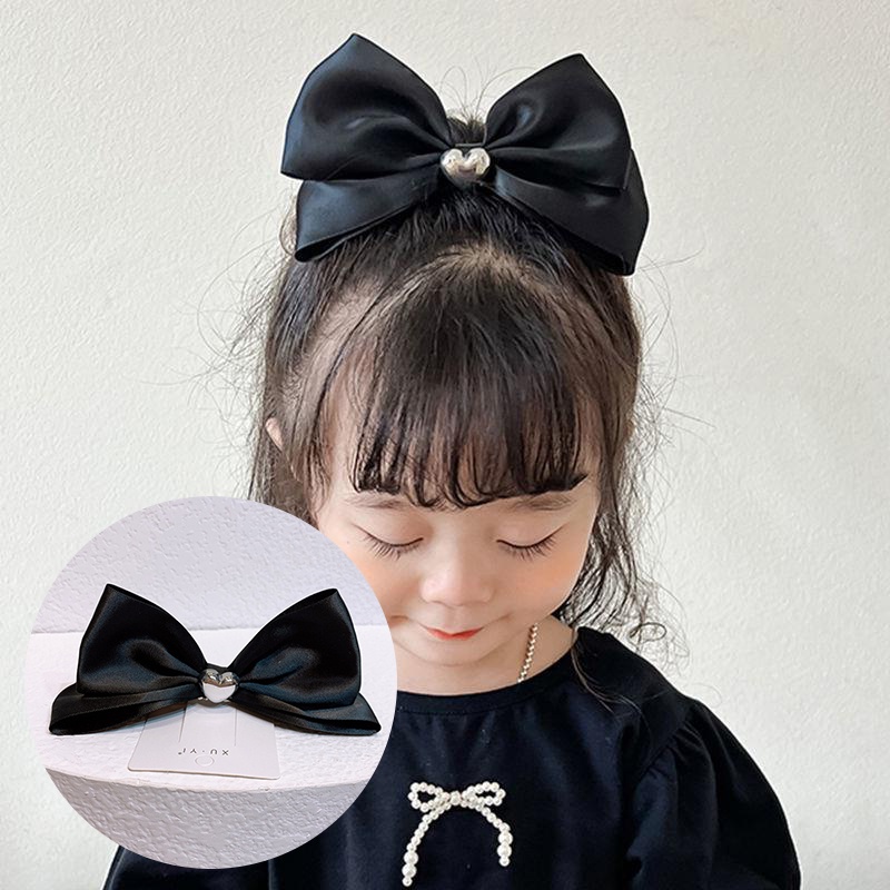 Kẹp Tóc Hình Nơ Màu Đỏ Đen Phong Cách Hàn Quốc Dễ Thương Cho Nữ