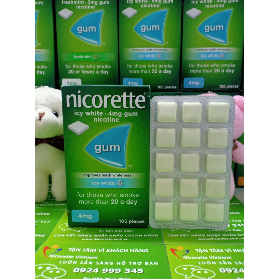 Kẹo cai thuốc lá Nicorette 4mg Bạc Hà ICY 105 viên