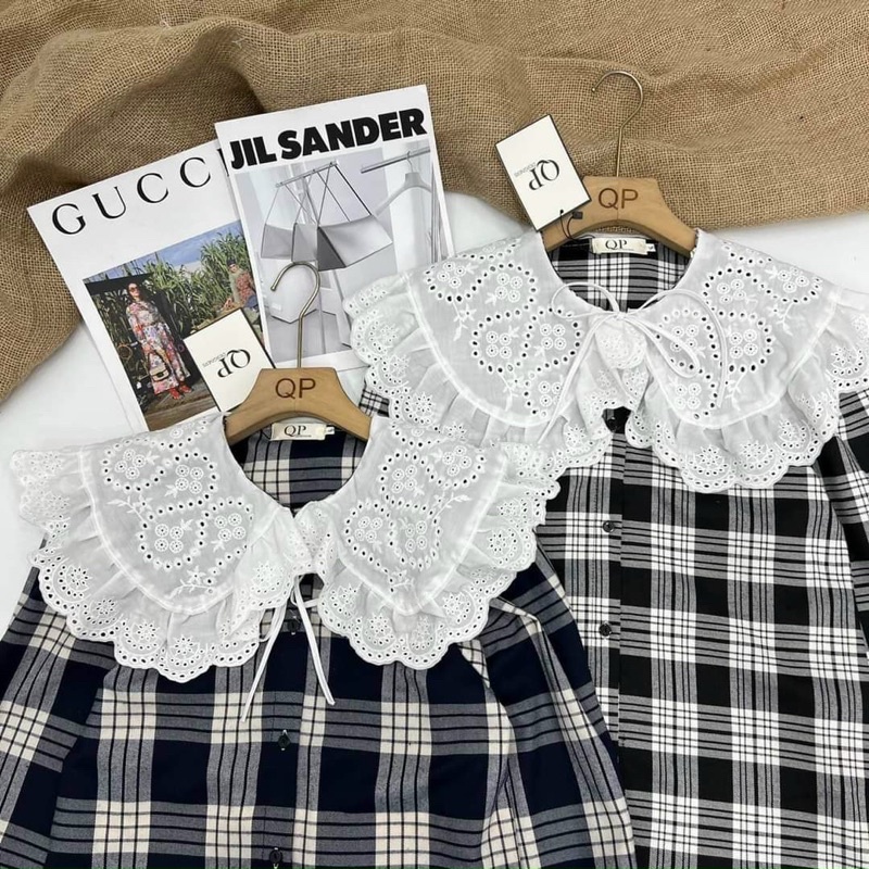 Áo sơ mi caro tay phồng