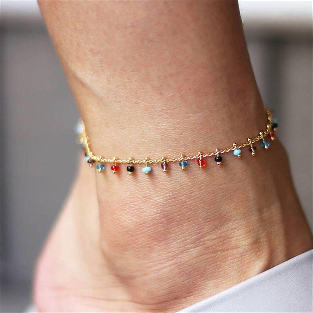 EUTUS Lắc Chân Hợp Kim Mạ Vàng / Bạc Đính Hạt Phong Cách Bohemian