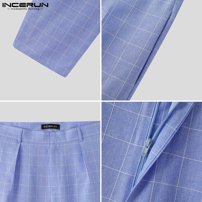 Quần dài INCERUN ống rộng họa tiết kẻ ô vuông thời trang