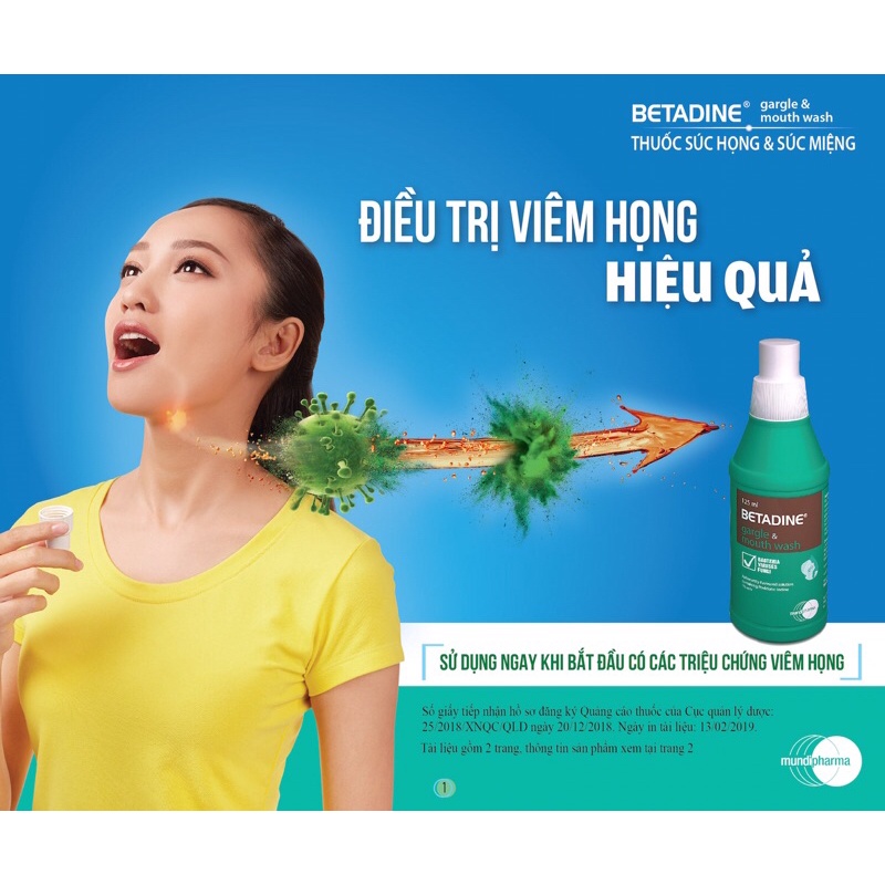 betadin nước súc miệng 125ml bảo vệ họng