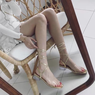 2020 new summer women's sandals fairy crystal heel cross strap sandals transparent flat STRAP ROMAN SANDALS