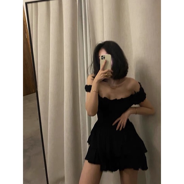 Đầm Trễ Vai Hai Tầng Xinh Xắn Eo Chun Co Giãn