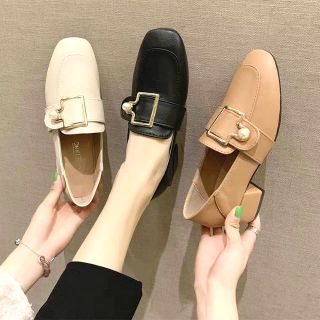 [A5](Kèm ảnh thật)Giày Mọi Nữ gót 3p nữ Kiểu dáng Vintage Đính khoá hạt ngọc
