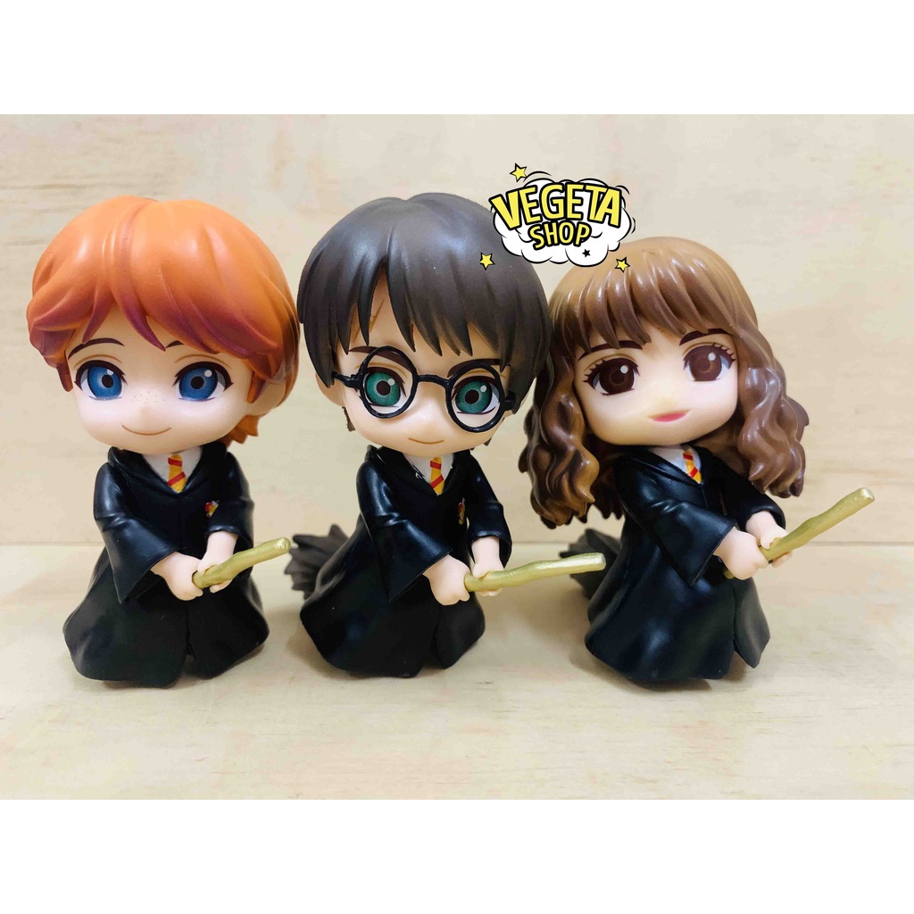 Mô hình Harry Potter - Set 3 Mô hình Harry Potter Hermione Granger Ron Weasley cưỡi chổi - Cao 10cm