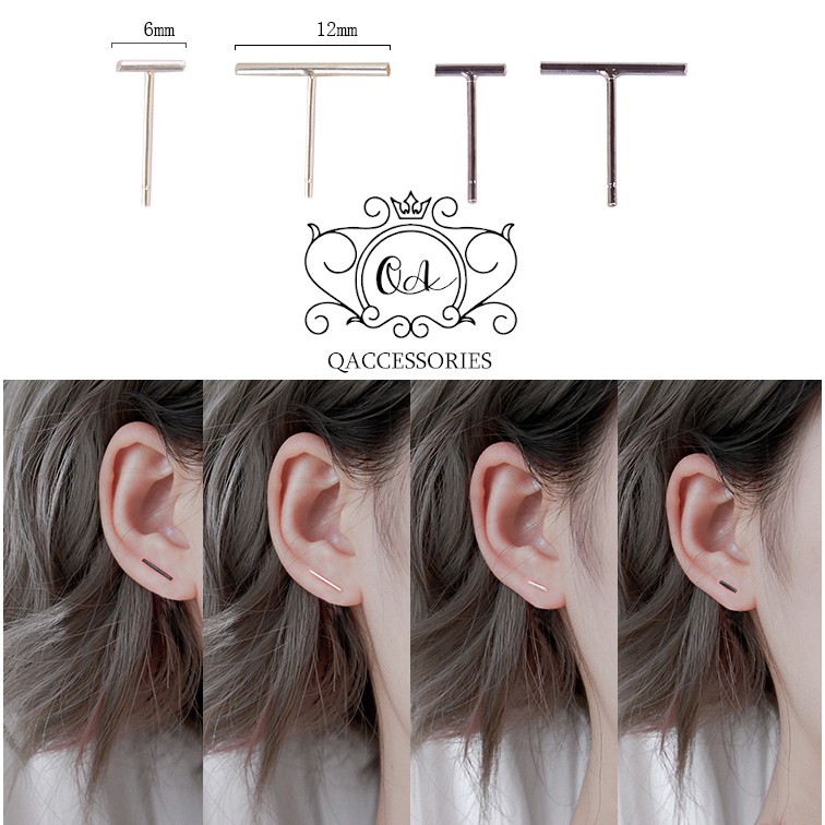Khuyên tai bạc thanh ngang chữ T bông tai nam nữ dài S925 MINIMAL Silver Earrings QA SILVER - KÈM ẢNH THẬT