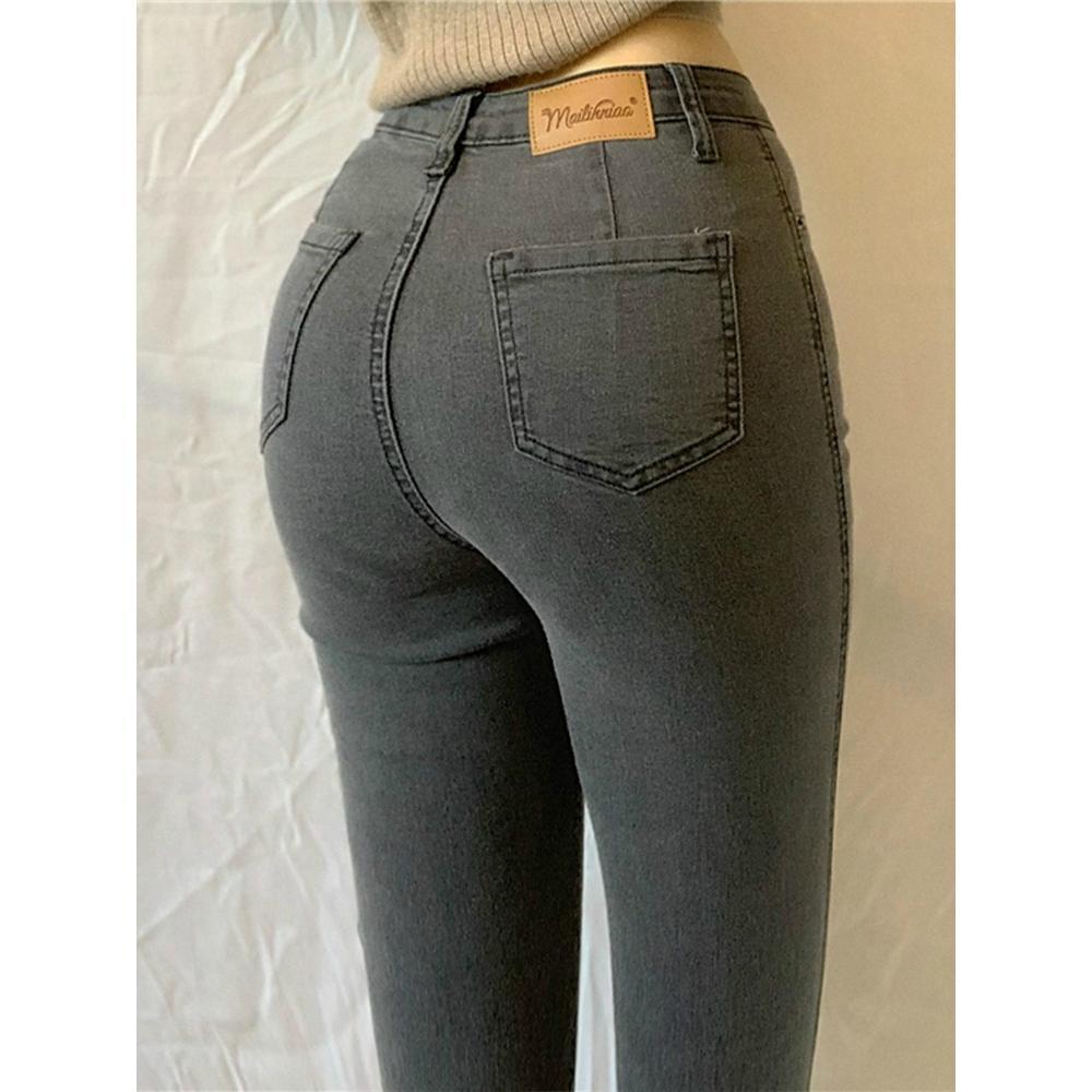 JS Women Pants Jeans Large size high waist stretch tight hips show thin wrap butt small leg European and American peach