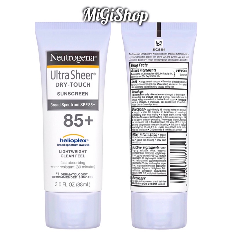 [Hàng Mỹ] Kem Chống Nắng Neutrogena Ultra Sheer Dry Touch Sunscreen SPF85+ 88ml