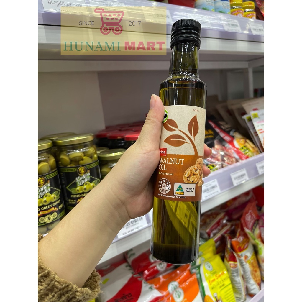 Dầu mè Ajinomoto Roasted sesame flavor oil 160g + Dầu óc chó ép lạnh Coles 250ml + Dầu oliu Extra virgin 250ml