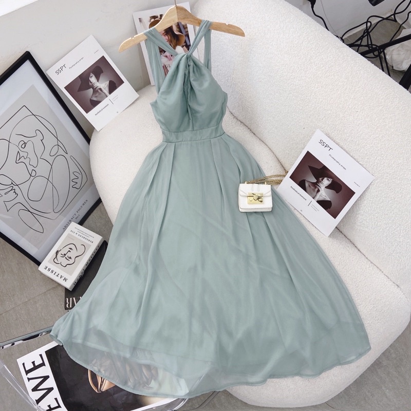 ĐẦM MIDI CỔ YẾM DÂY CHÉO✨