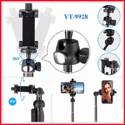 Gậy Chụp Hình Kiêm Tripod Đa Năng  YT-9928 Có Remote Bluetooth - Gậy Tự Sướng Kiêm Tripod 3 Chân Chắc Chắn