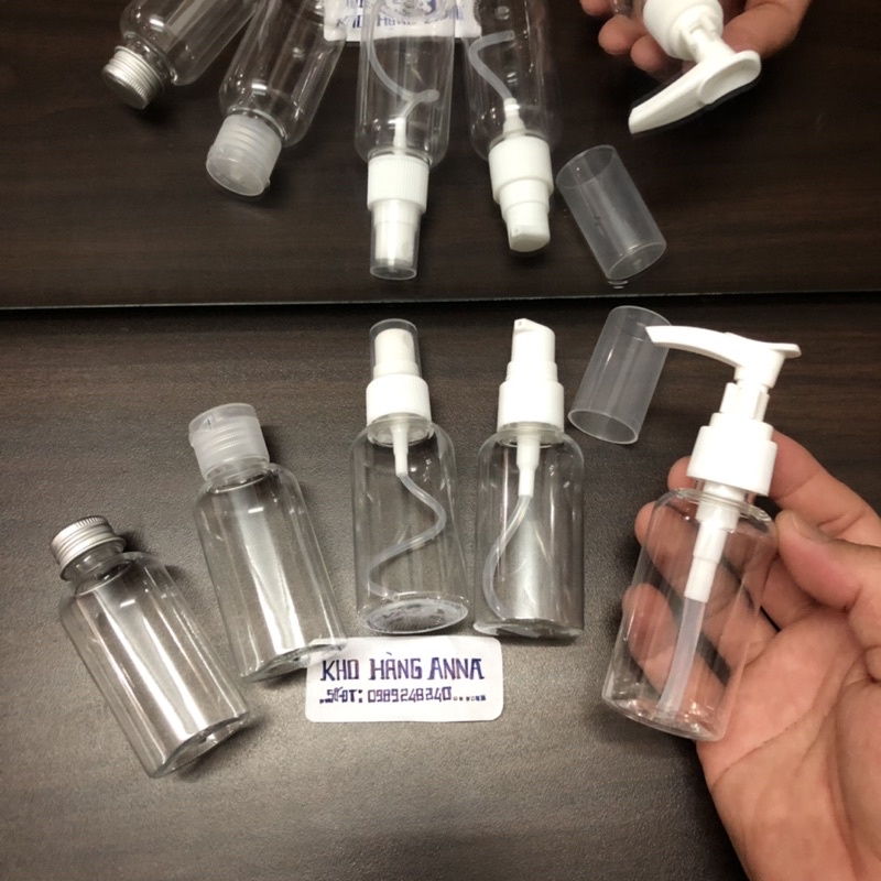 Bộ 5 Chai 50ml chiết Mỹ phẩm Du lịch - Set 5 chai xịt sương/ xịt giọt/ vòi nhấn/ nắp bật/ nắp vặn