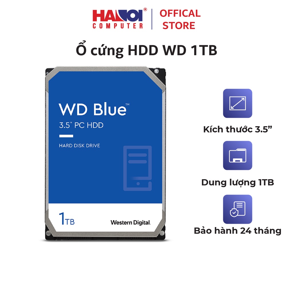 Ổ cứng HDD WD 1TB Blue 3.5 inch, 7200RPM, SATA, 64MB Cache (WD10EZEX)