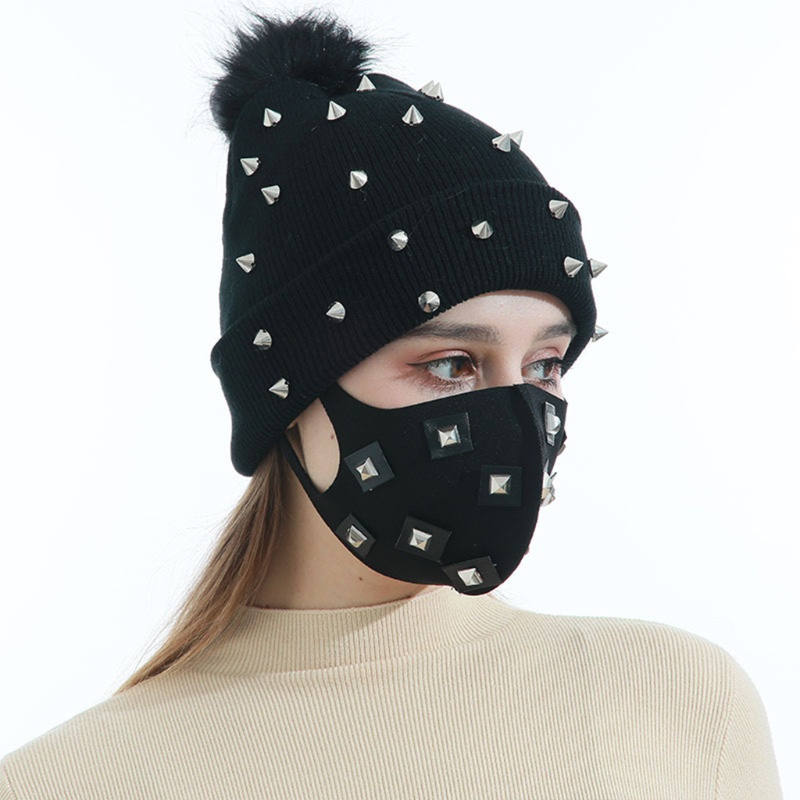 Mũ Beanie Dệt Kim Màu Đen Phong Cách Hiphop Thời Trang Mùa Đông Cho Nữ