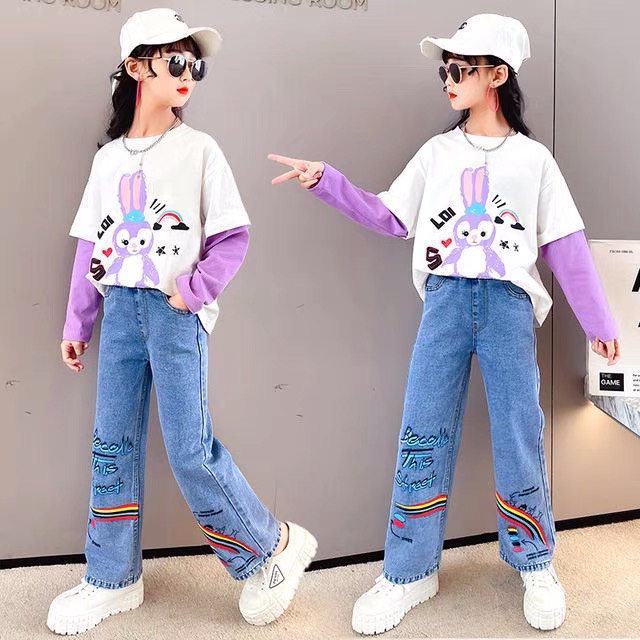 Quần bò suông cầu vồng size đại thời trang trẻ em BEESHOP D22007