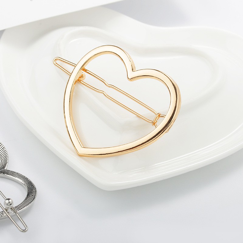 Kẹp Tóc Hình Trái Tim Màu Vàng Bạc Thiết Kế Đơn Giản Sáng Tạo