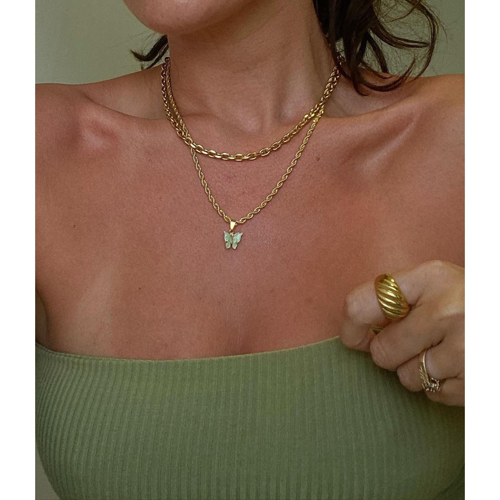 Vòng cổ nhiều lớp mặt hình bươm bướm thời trang cho nữ