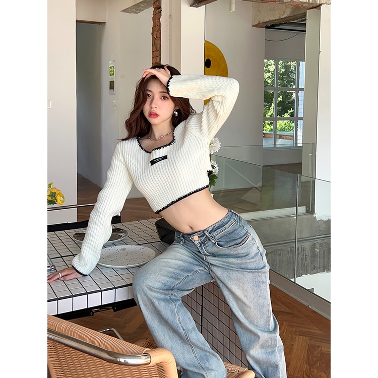 Áo Len Tay Dài Dáng Ôm Lưng Cao Thời Trang Hàn Quốc Gợi Cảm Cho Nữ