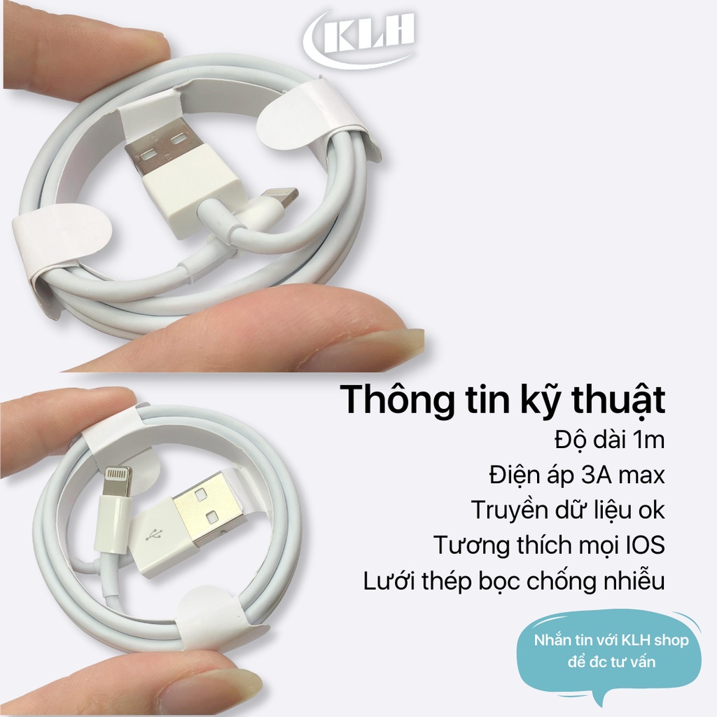 Dây cáp chân Lightning sạc nhanh KLH 3i cho phone, máy tính bảng dây sạt Ip 5/6/6s/6p/7/8/x/xs/11/12/13 - KLH shop