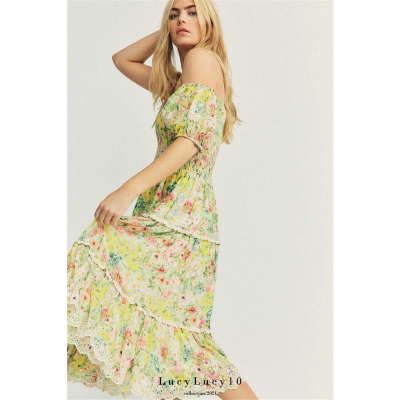 Đầm Zara hoa nhí dáng xòe maxi DH1NXG93N10